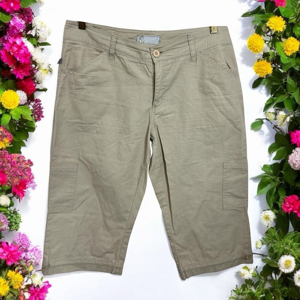 Duplex By Tyte Beige Crop Pants Sz 8 Straight Drawstring Leg Cargo Pockets